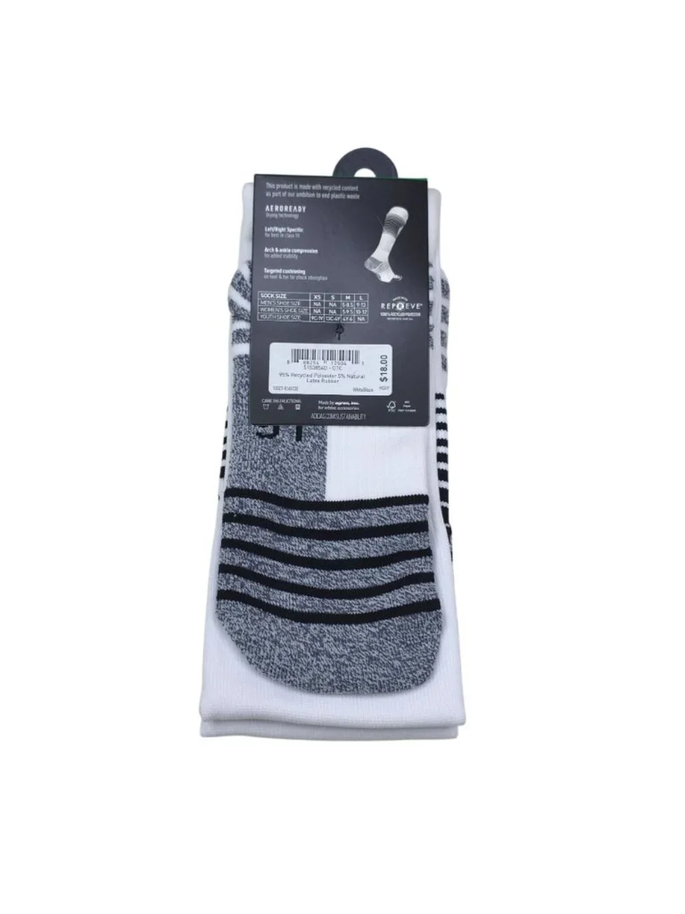 Adidas Team Speed Soccer Socks Large White & Black Aeroready Recycled Content